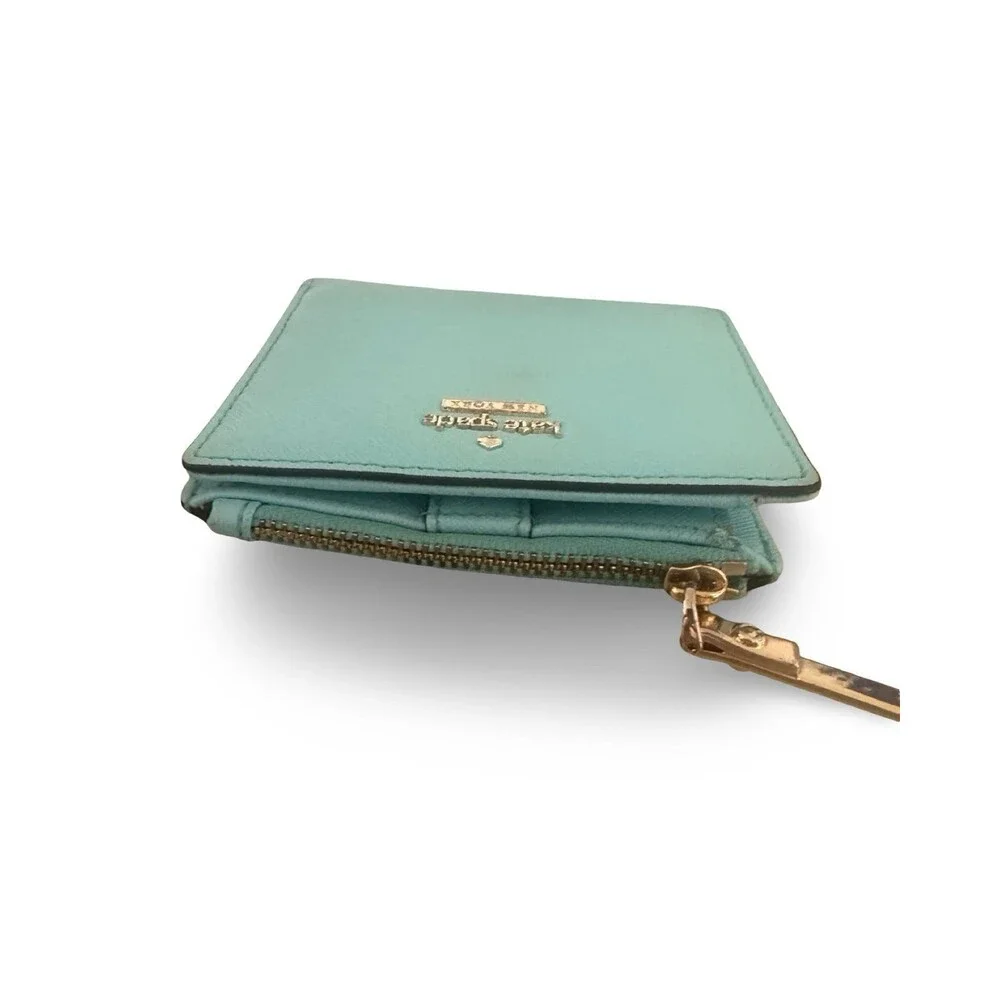 Kate Spade Staci Tiffany Blue Color Saffiano Leather Compact Wallet Cards Cash